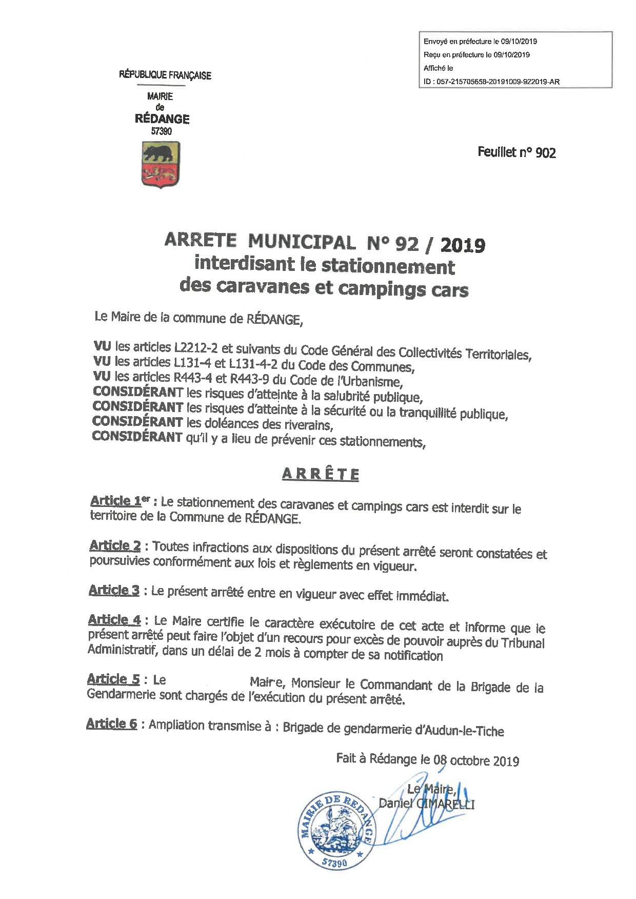 ARRETE 92-2019